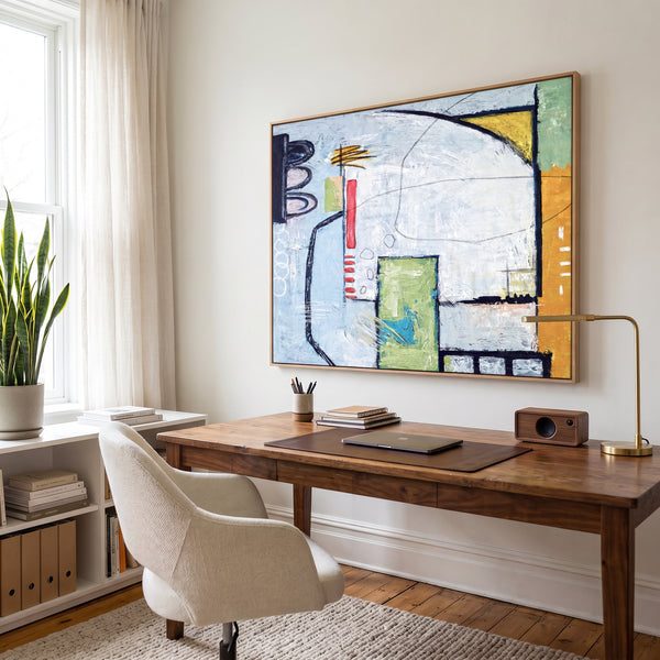 Moody Grey Abstract Wall Art — Large Original Oil Painting, Textured Canvas — "The Wait (Horizontal Ver.)"