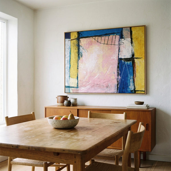 Pink Blue Abstract Wall Art — Large Original Oil Painting, Textured Canvas — "Hope (Horizontal Ver.)"