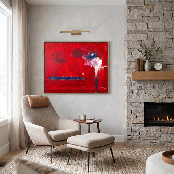Bold Red Modern Abstract Wall Art — Vibrant Original Oil Painting, Textured Canvas — "Of the passion (Horizontal Ver.)"