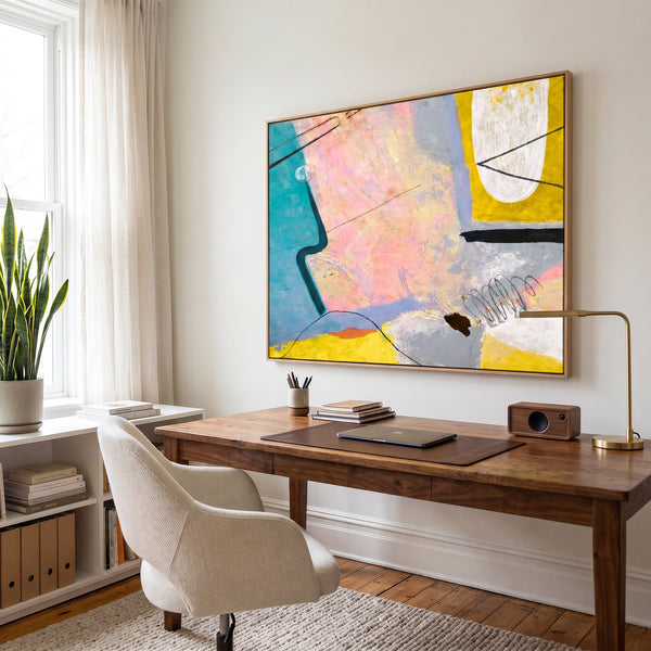 Pink Teal Abstract Wall Art — Large Modern Original Oil Painting, Textured Canvas — "Mindscape (Horizontal Ver.)"