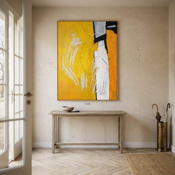 Bold Yellow Modern Abstract Wall Art — Large Original Oil Painting, Textured Canvas — "Gelb (Vertical Ver.)"