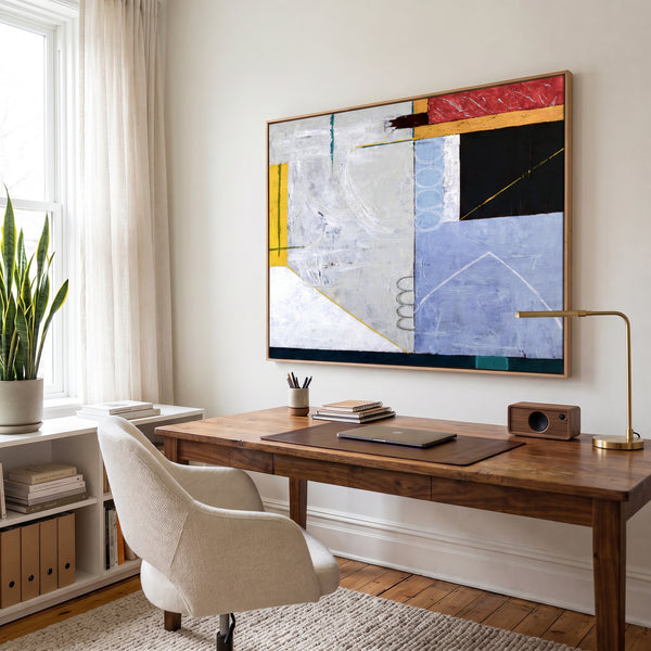 Bold Grey Abstract Wall Art — Modern Original Oil Painting, Textured Canvas — "Shade (Horizontal Ver.)"