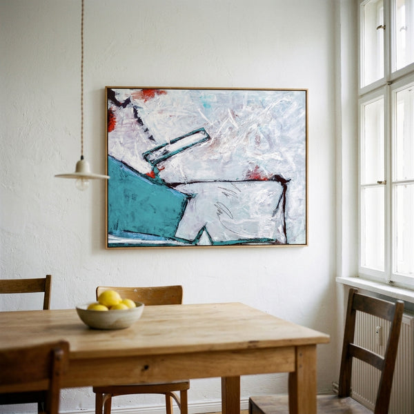 Teal Bold Abstract Wall Art — Large Original Oil Painting, Textured Canvas — "Door II (Horizontal Ver.)"