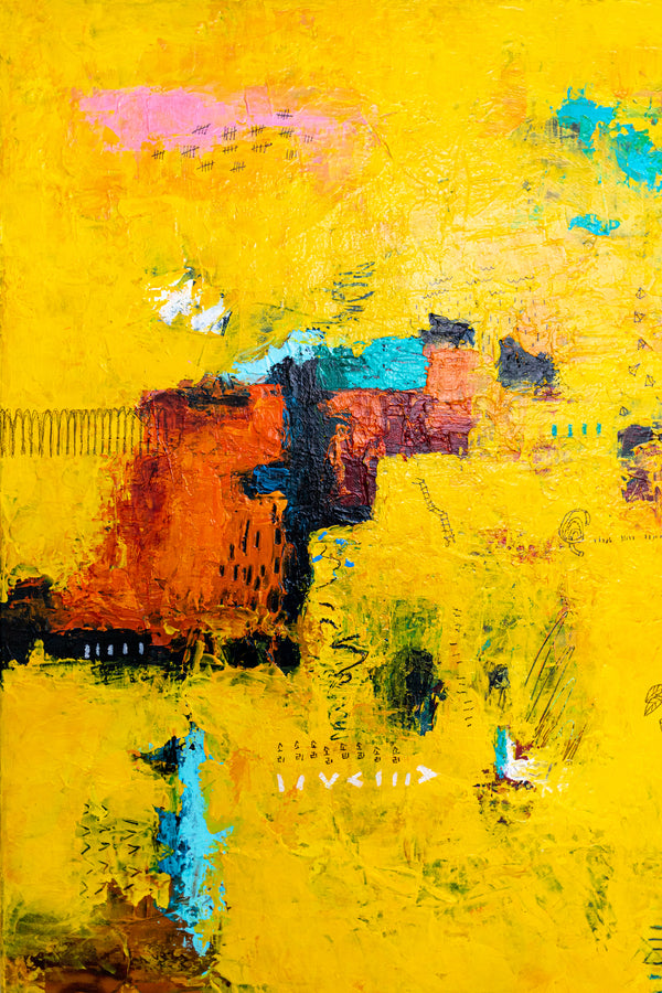 Vibrant Yellow Modern Abstract Wall Art — Original Oil Painting, Textured Canvas — "Sensus Gelb I" (20"x20") (20"x20" | 51x51cm)