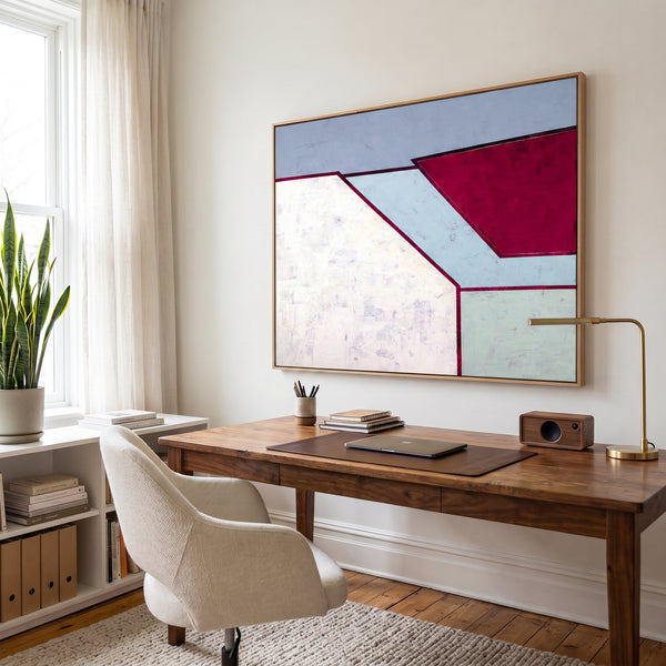 Moody Blue Modern Abstract Wall Art — Large Original Oil Painting, Textured Canvas — "Room II (Horizontal Ver.)"