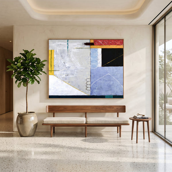 Bold Grey Abstract Wall Art — Modern Original Oil Painting, Textured Canvas — "Shade (Horizontal Ver.)"