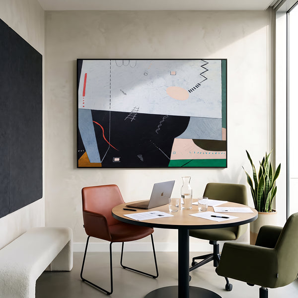 Abstract Wall Art, Moody Black Modern Original Oil Painting — Large Textured Canvas — "Albeit (Horizontal Ver.)"