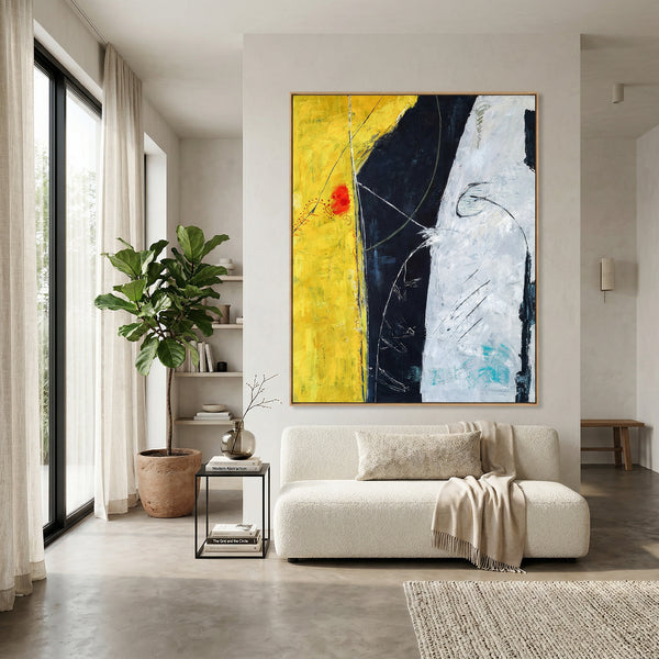 Bold Yellow Abstract Wall Art — Modern Original Oil Painting, Textured Canvas — "Connection II (Vertical Ver.)"