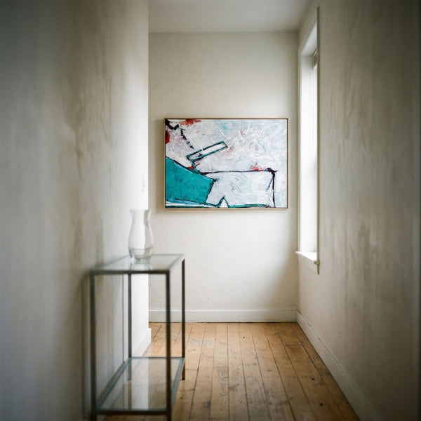 Teal Bold Abstract Wall Art — Large Original Oil Painting, Textured Canvas — "Door II (Horizontal Ver.)"
