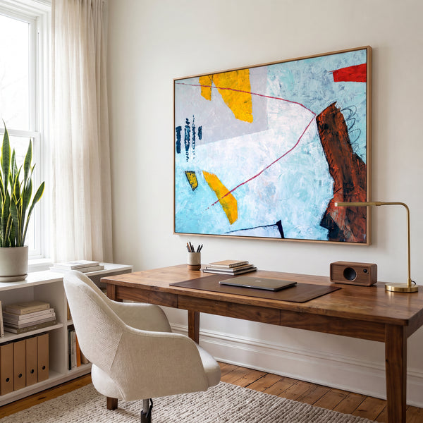 Abstract Wall Art Large Blue Modern Original Oil Painting, Textured Canvas — "Tale II (Horizontal Ver.)"