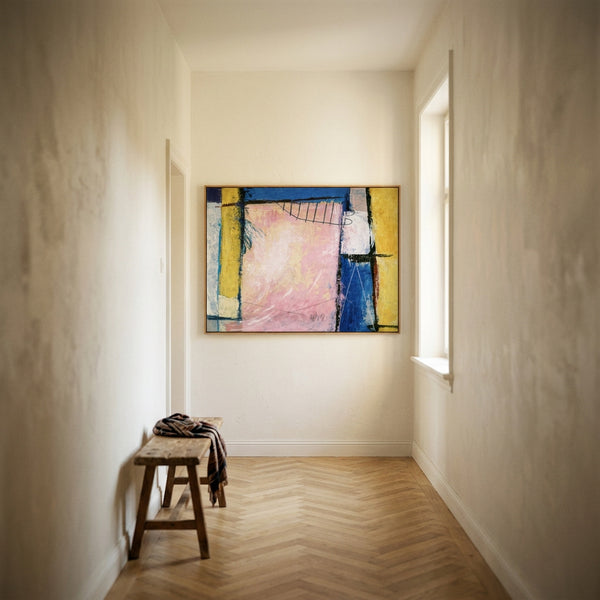 Pink Blue Abstract Wall Art — Large Original Oil Painting, Textured Canvas — "Hope (Horizontal Ver.)"