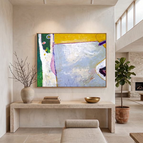 Vibrant Yellow Green Abstract Wall Art — Modern Original Oil Painting, Textured Canvas — "Your garden (Horizontal Ver.)"