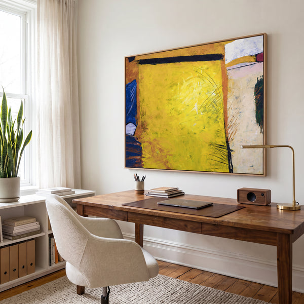 Vibrant Yellow Modern Abstract Wall Art — Large Original Oil Painting, Textured Canvas — "Sunshine (Horizontal Ver.)"