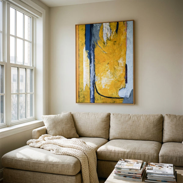Vibrant Yellow Modern Abstract Wall Art — Original Oil Painting, Textured Canvas — "Clearpool (Vertical Ver.)"