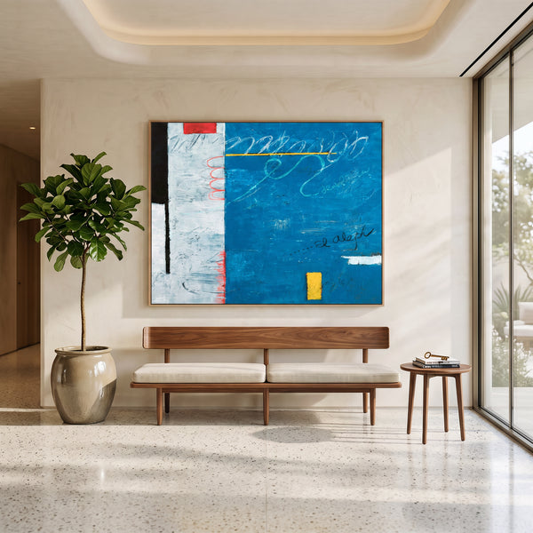 Abstract Wall Art Blue Modern Dynamic Original Oil Painting, Textured Canvas — "The Aleph (Horizontal Ver.)"