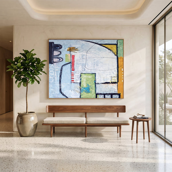 Moody Grey Abstract Wall Art — Large Original Oil Painting, Textured Canvas — "The Wait (Horizontal Ver.)"