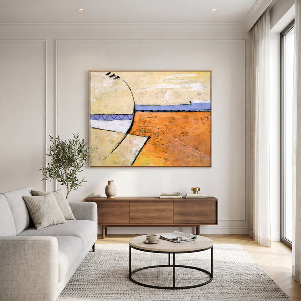 Bold Orange Modern Abstract Wall Art — Large Original Oil Painting, Textured Canvas — "Reception (Horizontal Ver.)"