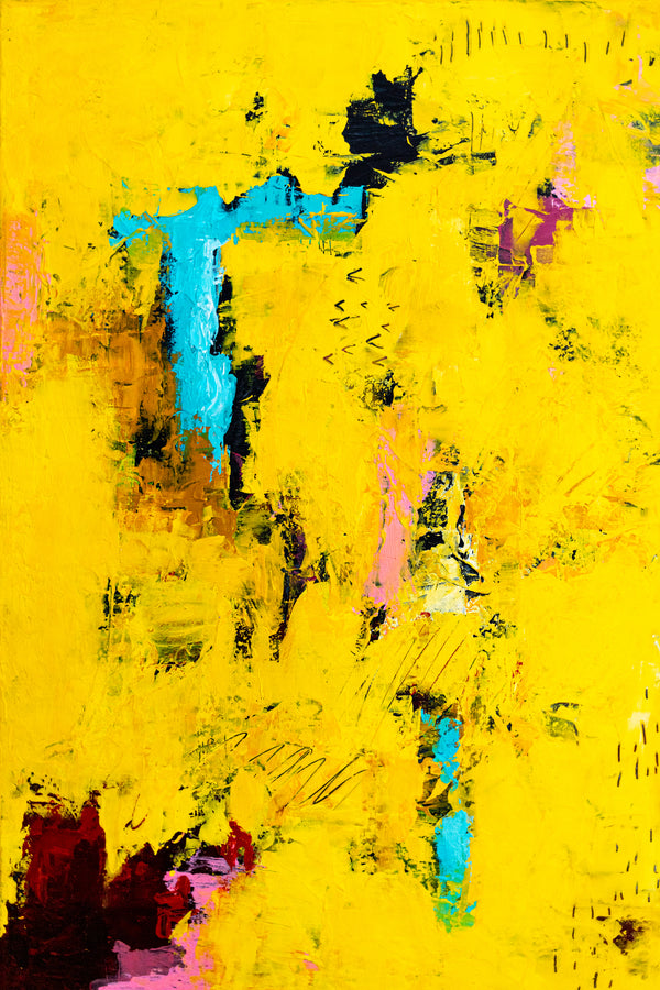 Warm Yellow Modern Abstract Wall Art — Original Oil Painting, Textured Canvas — "Sensus Gelb II" (20"x20") (20"x20" | 51x51cm)