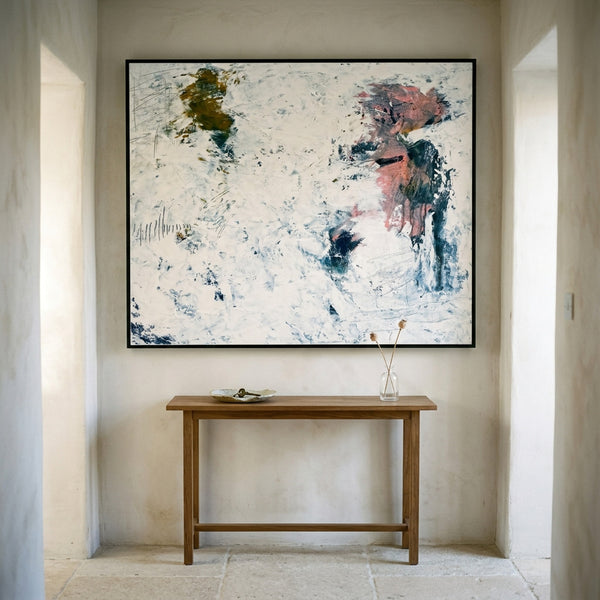 Serene Pink Minimalist Abstract Wall Art — Original Oil Painting, Textured Canvas — "Forgotten memories (Horizontal Ver.)"