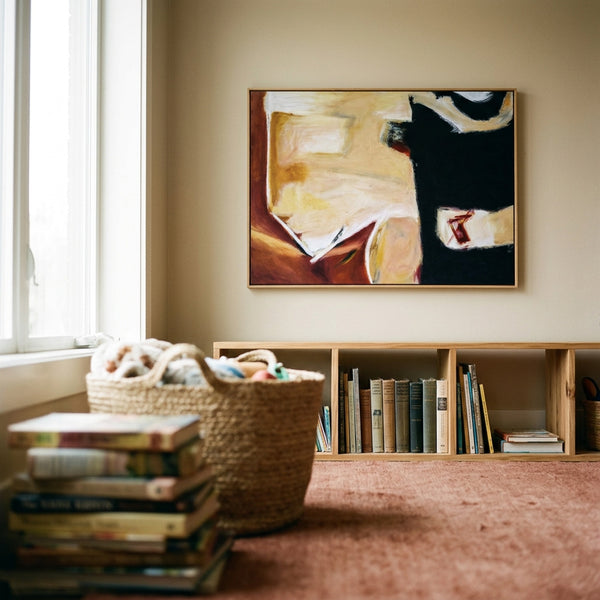 Large Moody Black Abstract Wall Art — Original Oil Painting, Textured Canvas — "In that manner (Horizontal Ver.)"