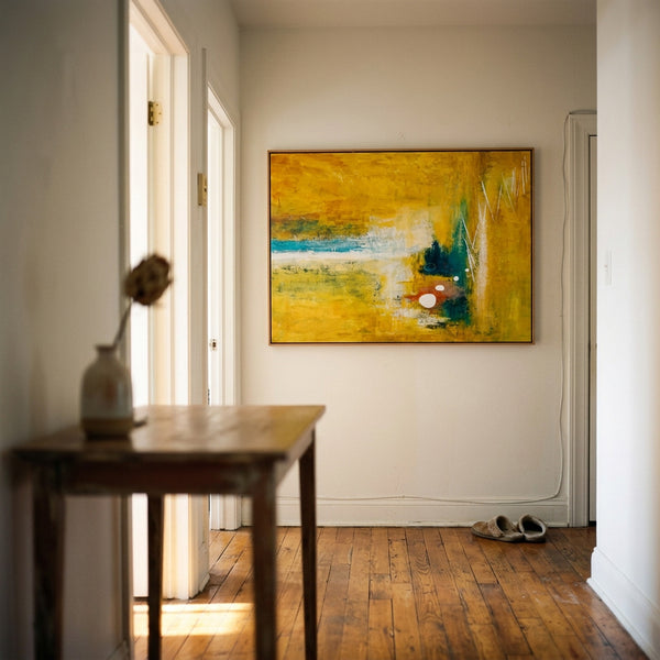 Vibrant Yellow Modern Abstract Wall Art — Original Textured Canvas Painting, Statement Large — "Ideation (Horizontal Ver.)"