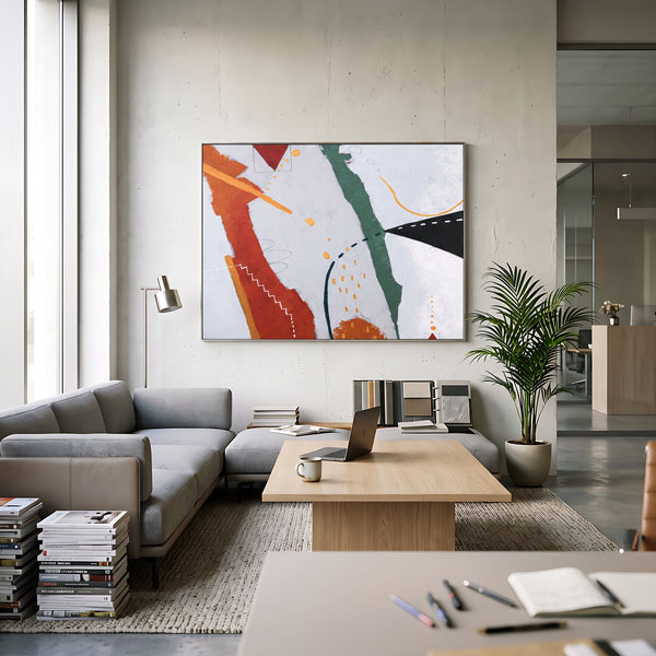 Bold Black Moody Abstract Wall Art — Original Oil Painting, Textured Canvas — "Black kite (Horizontal Ver.)"