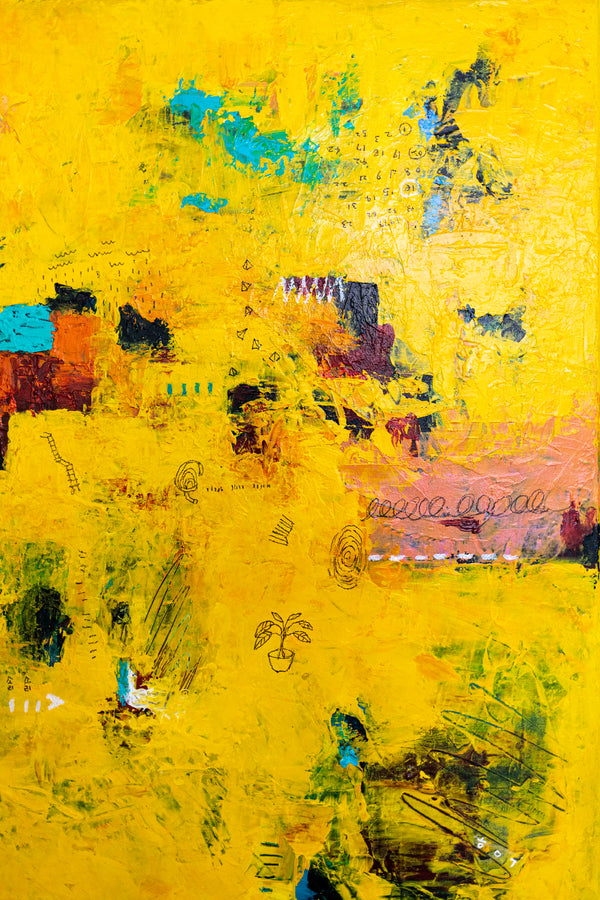 Vibrant Yellow Modern Abstract Wall Art — Original Oil Painting, Textured Canvas — "Sensus Gelb I" (20"x20") (20"x20" | 51x51cm)