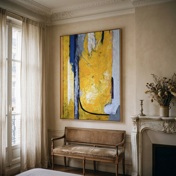 Vibrant Yellow Modern Abstract Wall Art — Original Oil Painting, Textured Canvas — "Clearpool (Vertical Ver.)"
