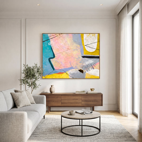 Pink Teal Abstract Wall Art — Large Modern Original Oil Painting, Textured Canvas — "Mindscape (Horizontal Ver.)"