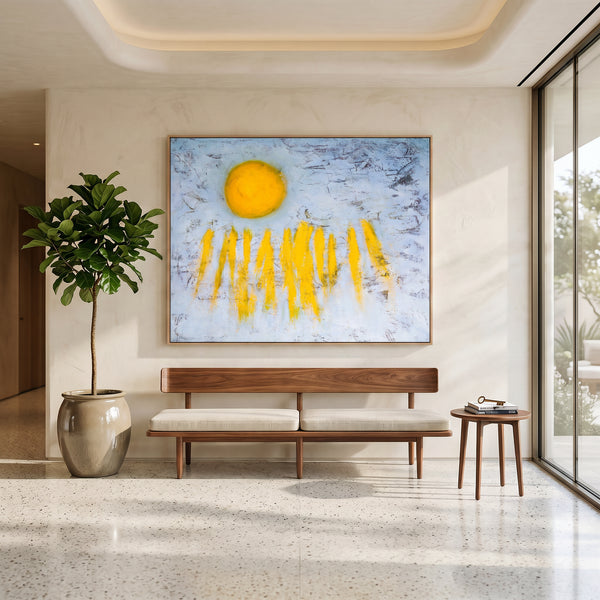 Large Teal Bold Abstract Wall Art — Original Oil Painting, Textured Canvas — "Sole (Horizontal Ver.)"