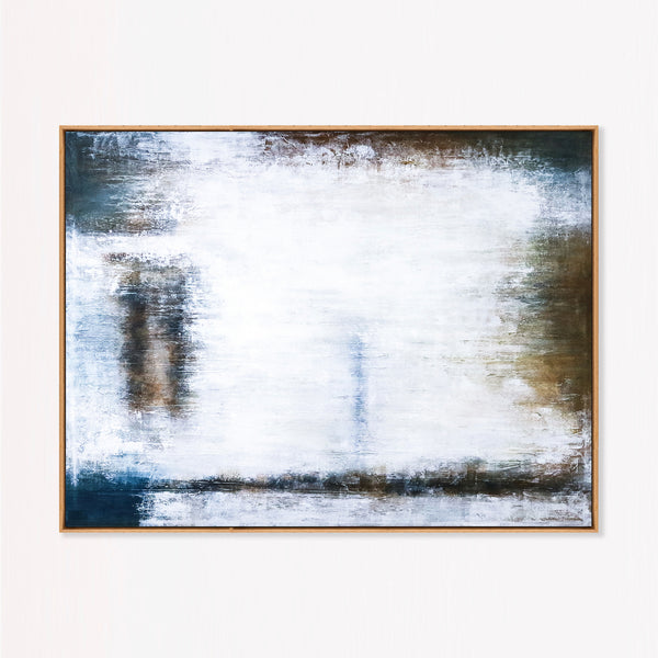 Moody White Abstract Wall Art — Large Original Oil Painting, Textured Canvas — "Waiting (Horizontal Ver.)"