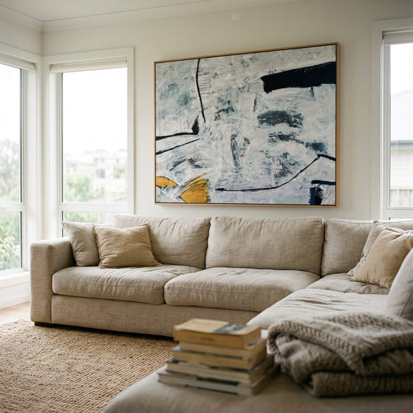 Large Neutral Minimalist Abstract Wall Art — Original Oil Painting, Textured Canvas — "Independent variable (Horizontal Ver.)"
