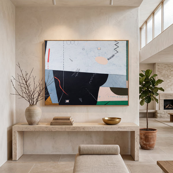 Abstract Wall Art, Moody Black Modern Original Oil Painting — Large Textured Canvas — "Albeit (Horizontal Ver.)"