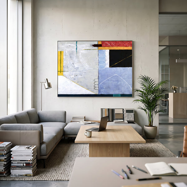 Bold Grey Abstract Wall Art — Modern Original Oil Painting, Textured Canvas — "Shade (Horizontal Ver.)"