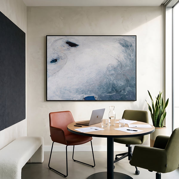 Serene Blue Minimalist Abstract Wall Art — Original Oil Painting, Textured Canvas Statement — "A little piece of moon (Horizontal Ver.)"