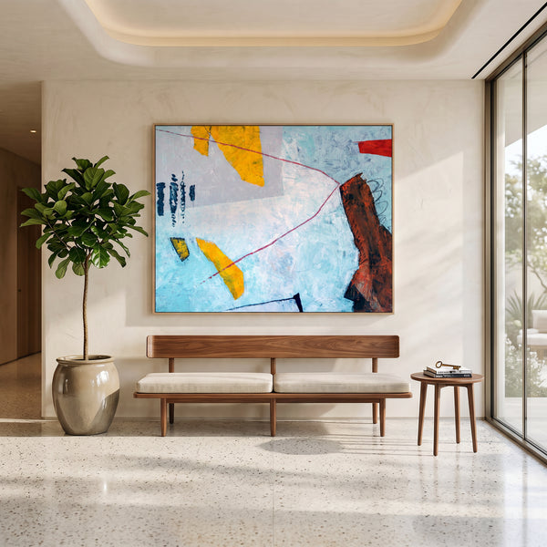 Abstract Wall Art Large Blue Modern Original Oil Painting, Textured Canvas — "Tale II (Horizontal Ver.)"