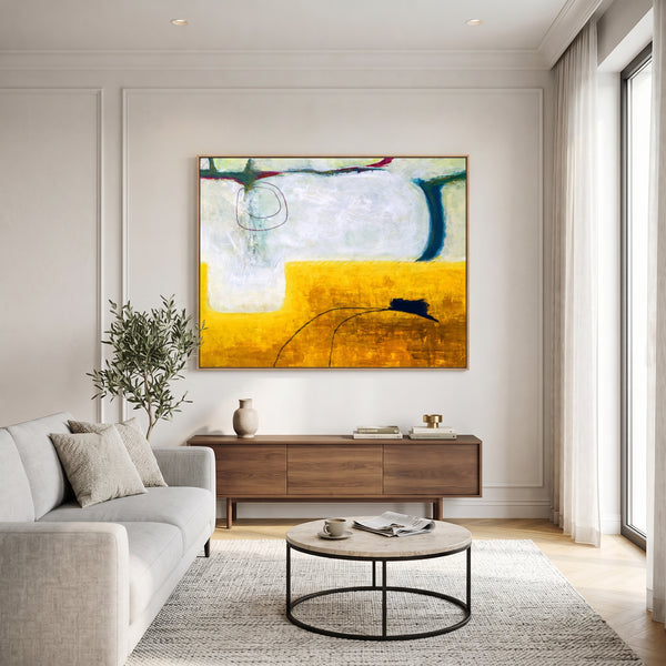 Vibrant Yellow Abstract Wall Art — Large Original Oil Painting, Textured Canvas — "The fourth (Horizontal Ver.)"