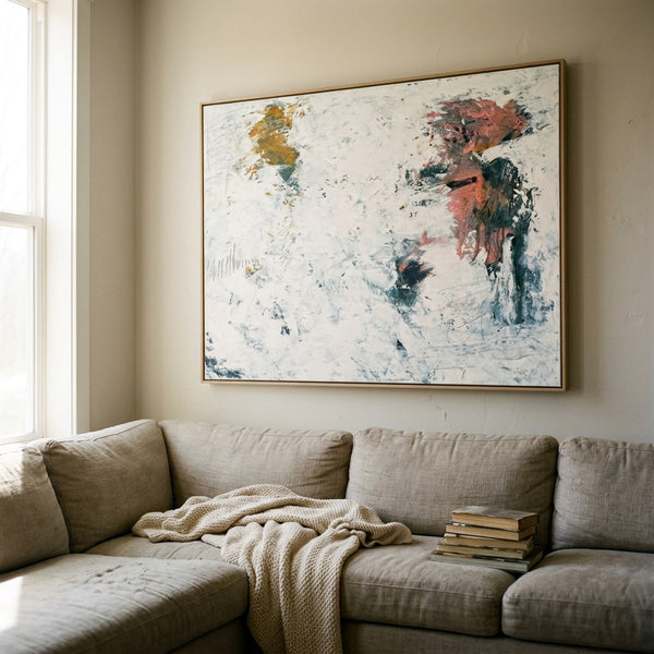Serene Pink Minimalist Abstract Wall Art — Original Oil Painting, Textured Canvas — "Forgotten memories (Horizontal Ver.)"