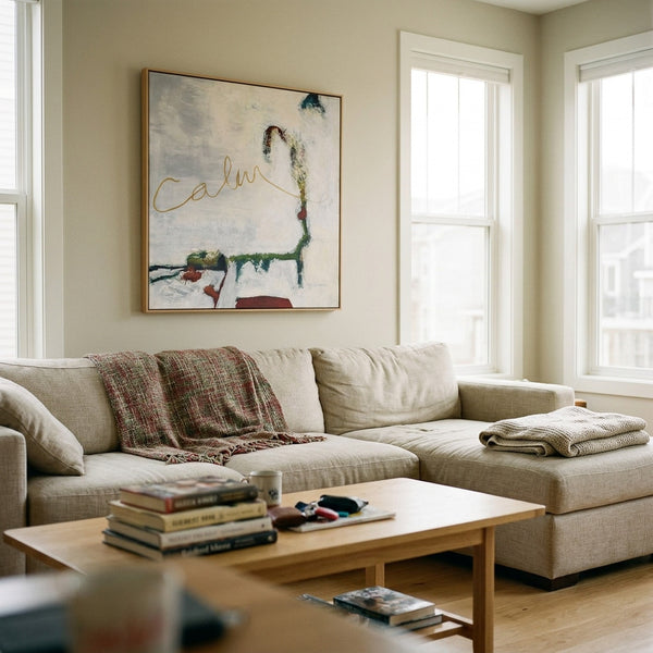 Serene White Minimalist Abstract Wall Art — Original Oil Painting, Textured Canvas — "Calm (Square Ver.)"