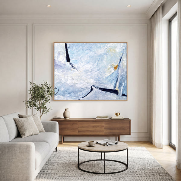 Moody Teal Abstract Wall Art — Original Oil Painting, Textured Canvas Statement — "Unspoken (Horizontal Ver.)"