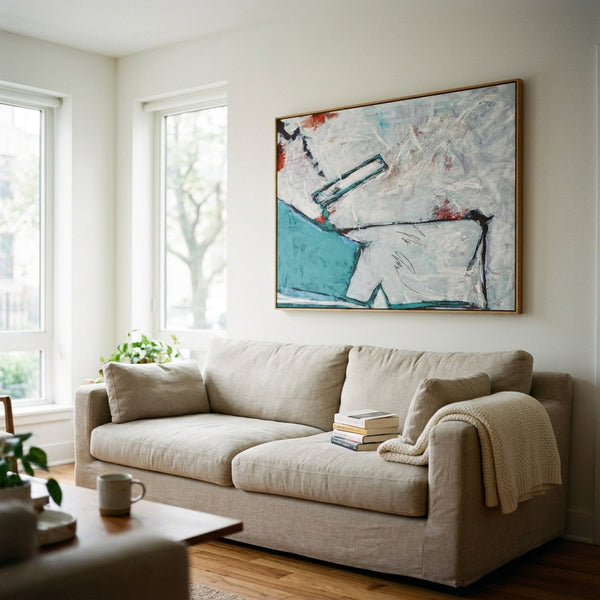 Teal Bold Abstract Wall Art — Large Original Oil Painting, Textured Canvas — "Door II (Horizontal Ver.)"