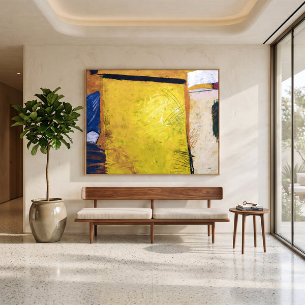 Vibrant Yellow Modern Abstract Wall Art — Large Original Oil Painting, Textured Canvas — "Sunshine (Horizontal Ver.)"