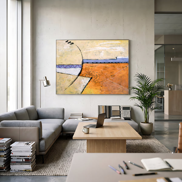 Bold Orange Modern Abstract Wall Art — Large Original Oil Painting, Textured Canvas — "Reception (Horizontal Ver.)"
