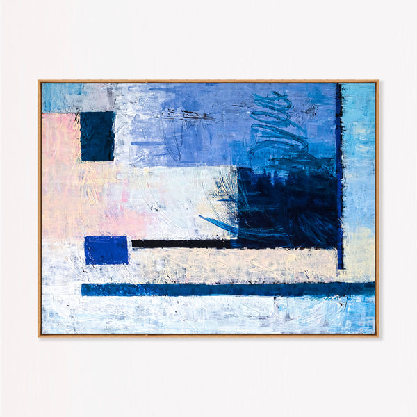 Cool Blue Bold Abstract Wall Art — Modern Original Oil Painting, Textured Canvas — "Window (Horizontal Ver.)"