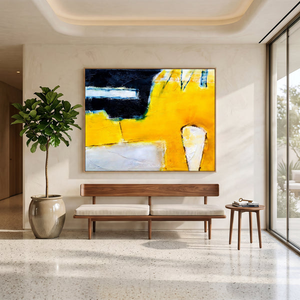 Abstract Wall Art — Large Yellow Black Modern Original Oil Painting, Textured Canvas — "Neo (Horizontal Ver.)"
