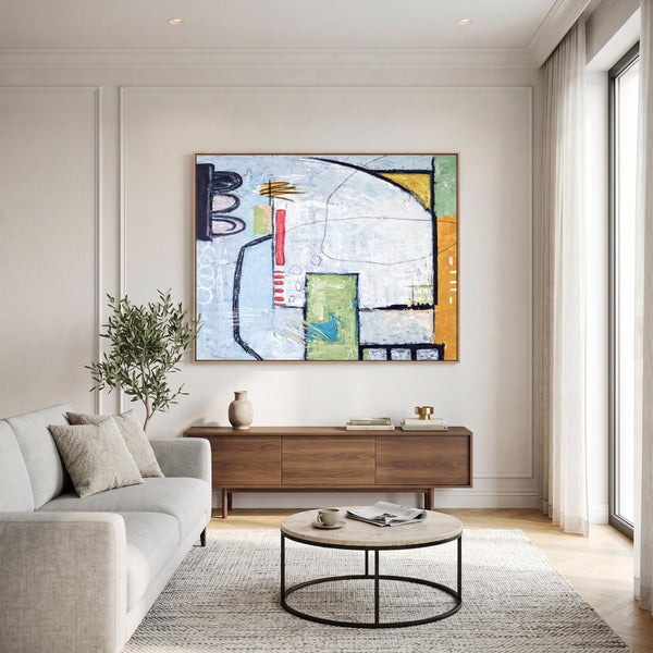 Moody Grey Abstract Wall Art — Large Original Oil Painting, Textured Canvas — "The Wait (Horizontal Ver.)"