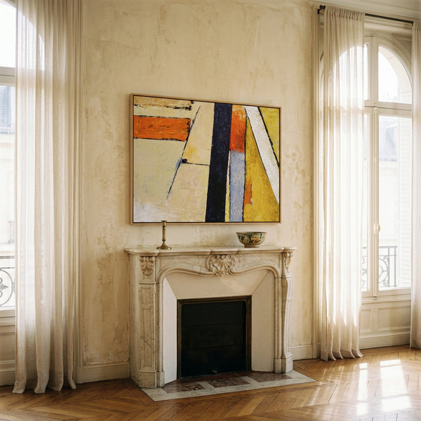 Abstract Wall Art — Modern Orange Yellow Original Oil Painting, Textured Canvas — "Door (Horizontal Ver.)"