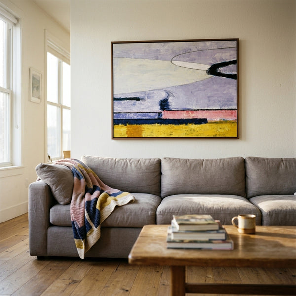 Abstract Wall Art Large Modern Pink Grey Original Oil Painting, Textured Canvas — "Parabola (Horizontal Ver.)"