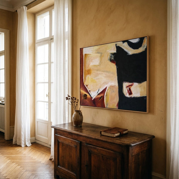 Large Moody Black Abstract Wall Art — Original Oil Painting, Textured Canvas — "In that manner (Horizontal Ver.)"